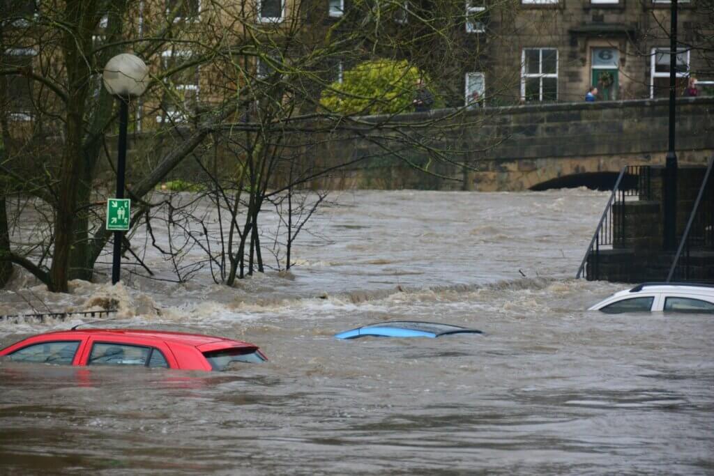 car under flooded water